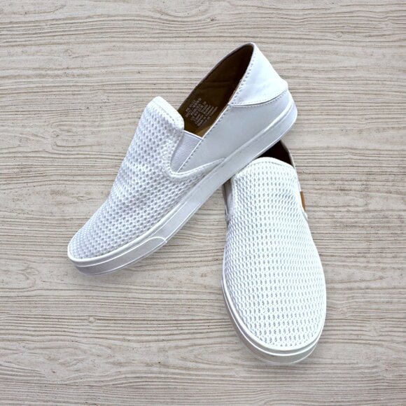 OLUKAI Pehuea White Mesh Slip On Loafers Comfort Beach Shoes Sneakers Womens 9 - Picture 1 of 10